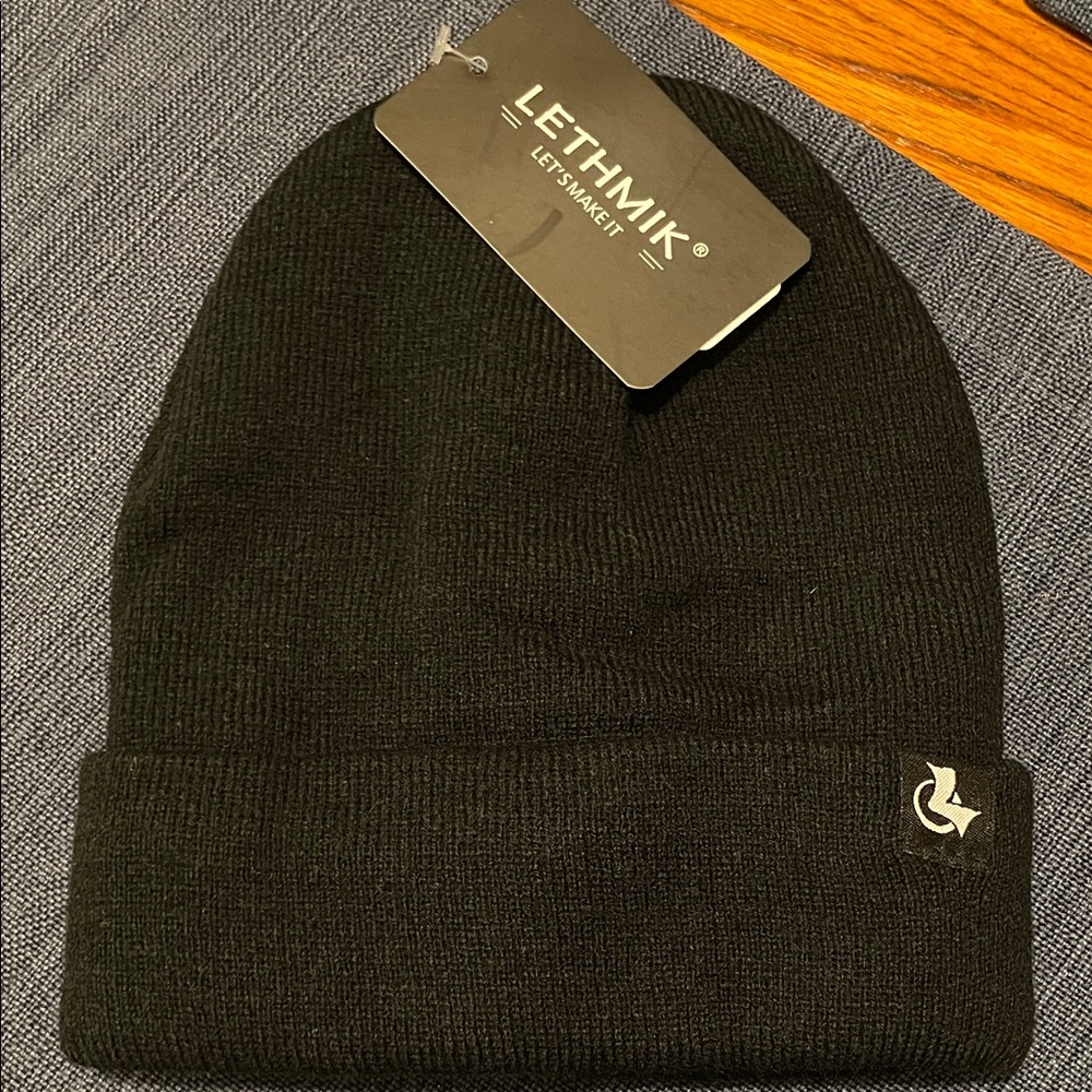 Lethmik Black Knit Fleece Lined Beanie Hat
